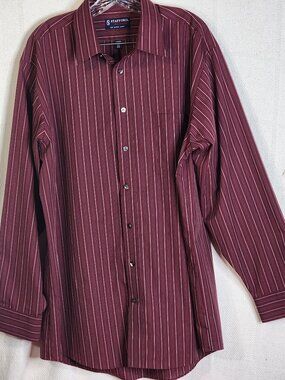 Stafford Performance Maroon Stripe Cotton Poly Broadcloth Super Shirt 17 34-35